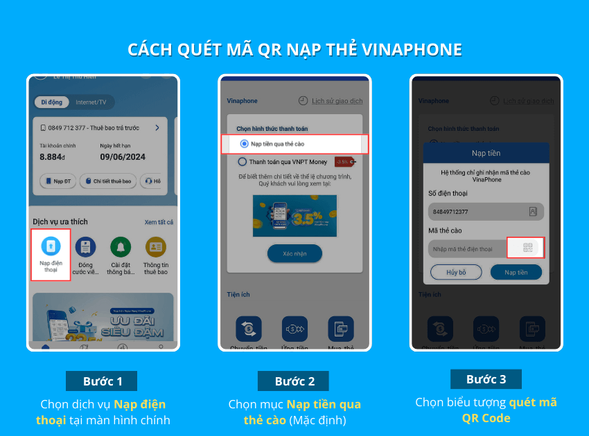 Cách quét mã QR nạp thẻ Vinaphone nhanh chóng 