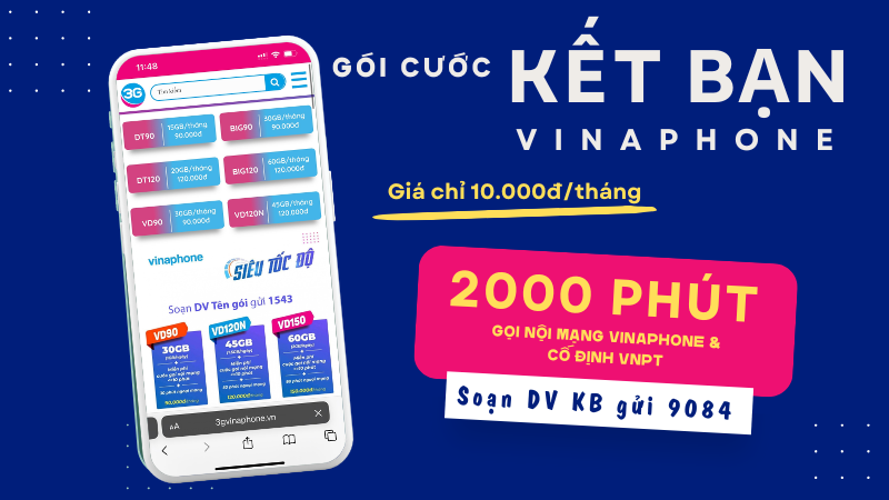 Đăng ký gói cước Kết Bạn Vinaphone có 2000p gọi nội mạng 