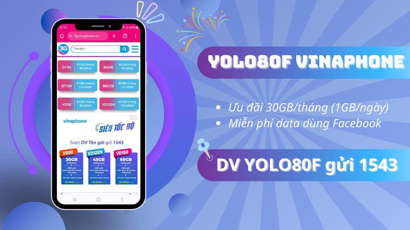 Đăng ký gói YOLO80F Vinaphone nhận ngay 1GB/ngày và miễn phí dùng Facebook