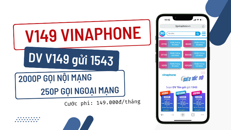 Đăng ký gói cước V149 Vinaphone nhận 2250p gọi miễn phí 