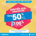 Vinaphone khuyến mãi tặng 50% giá trị thẻ nạp ngày 7/9/2016