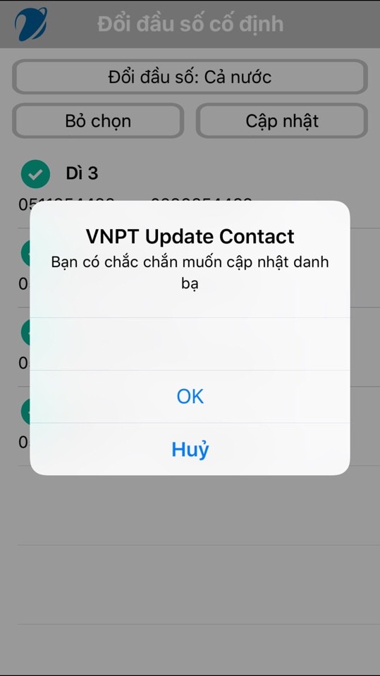 Cập nhật mã vùng điện thoại với ứng dụng VNPT Update Contacts