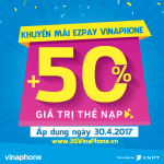 Khuyến mãi EZPay VinaPhone ngày 30/4/2017 tặng 50% thẻ nạp