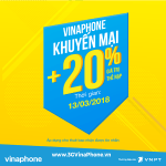 Khuyến mãi Vinaphone tặng 20% giá trị thẻ nạp ngày 13/3/2018
