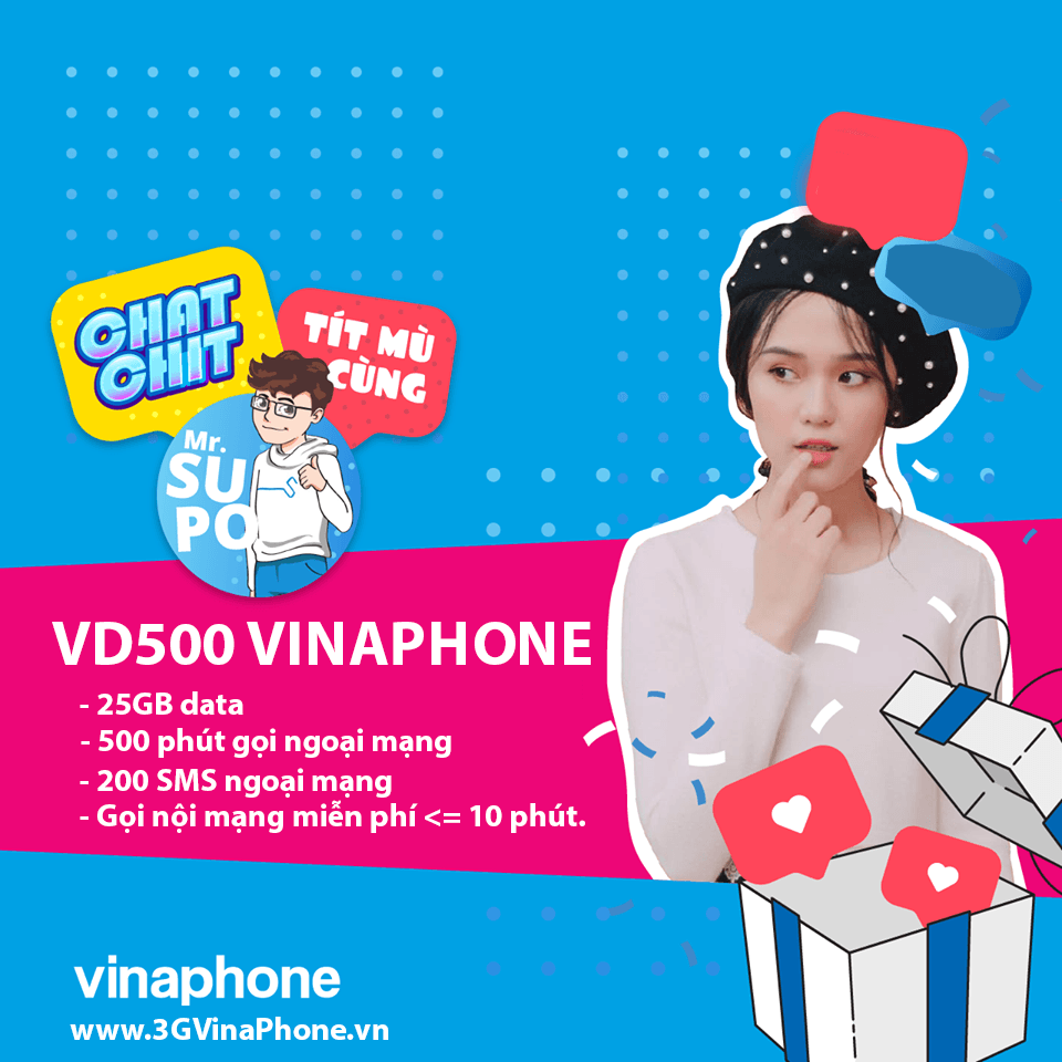 Hướng dẫn đăng ký gói cước VD500 Vinaphone nhận 25GB + 500 phút gọi + gọi thả ga