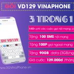 Đăng ký gói cước VD129 Vinaphone ưu đãi 90GB data + gọi thả ga