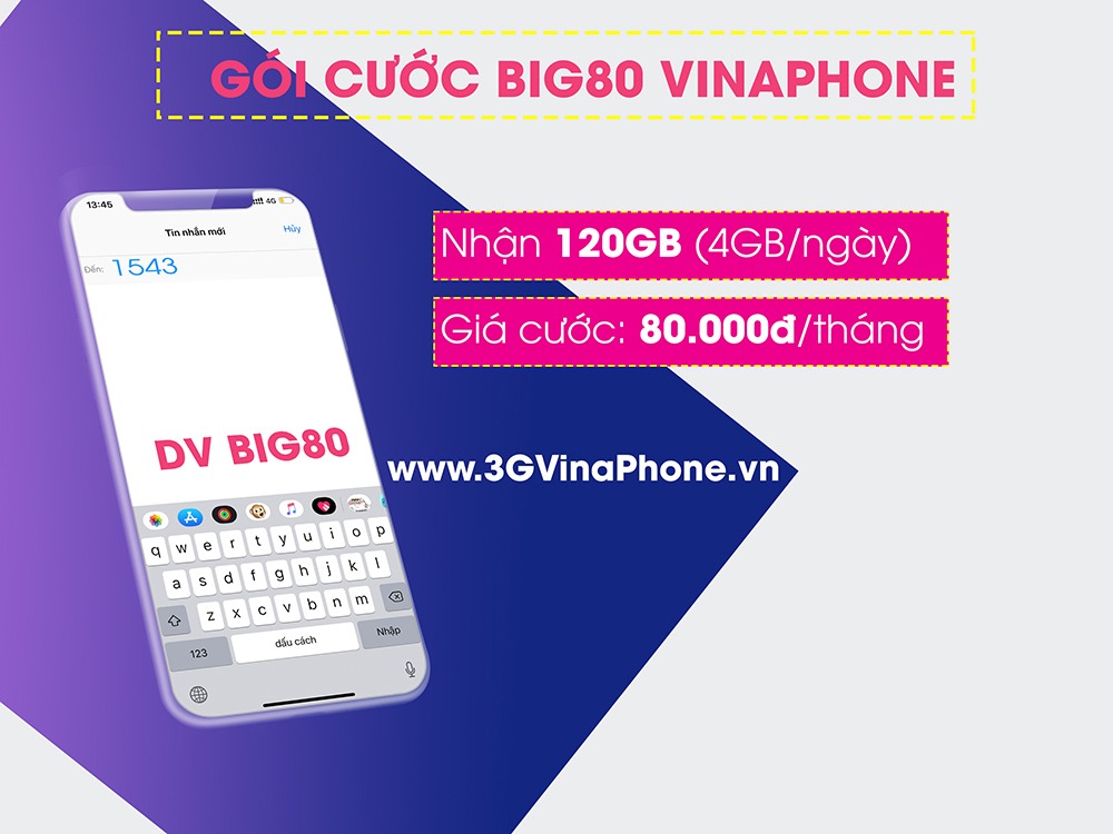 Đăng ký gói cước BIG80 Vinaphone nhận 120GB data chỉ 80.000đ