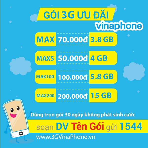Đăng Ký 3G VinaPhone 1 tháng chu kỳ dài