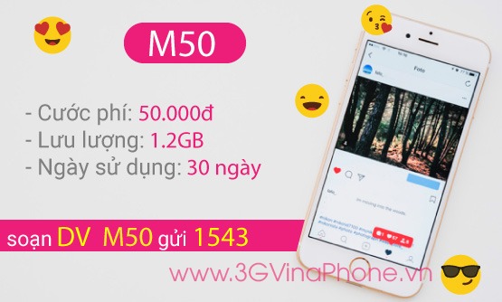 Cách đăng ký gói cước M50 VinaPhone giá rẻ chỉ 50.000đ/tháng nhân 1.2GB data