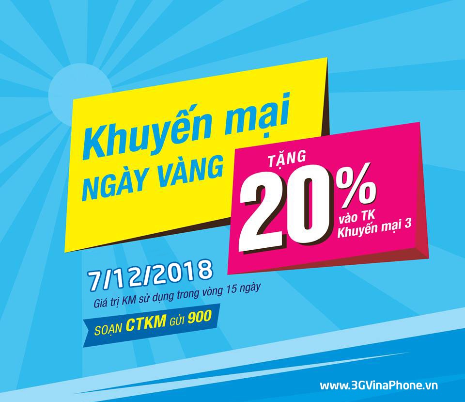 Vinaphone khuyến mãi ngày 7/12/2018 tặng 20% giá trị  thẻ nạp Toàn Quốc