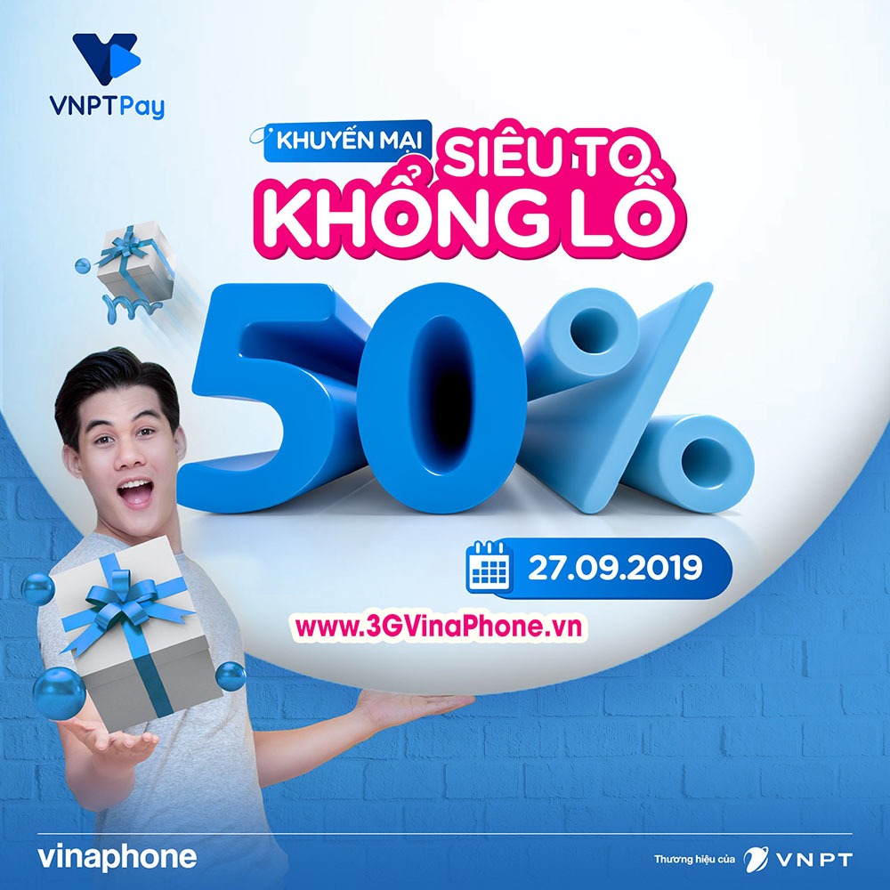 Vinaphone khuyến mãi ngày 27/9/2019 tặng 50% giá trị thẻ nạp qua VNPT Pay