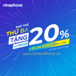Vinaphone khuyến mãi thứ 3 vui vẻ tặng 20% giá trị thẻ nạp ngày 3/9/2019