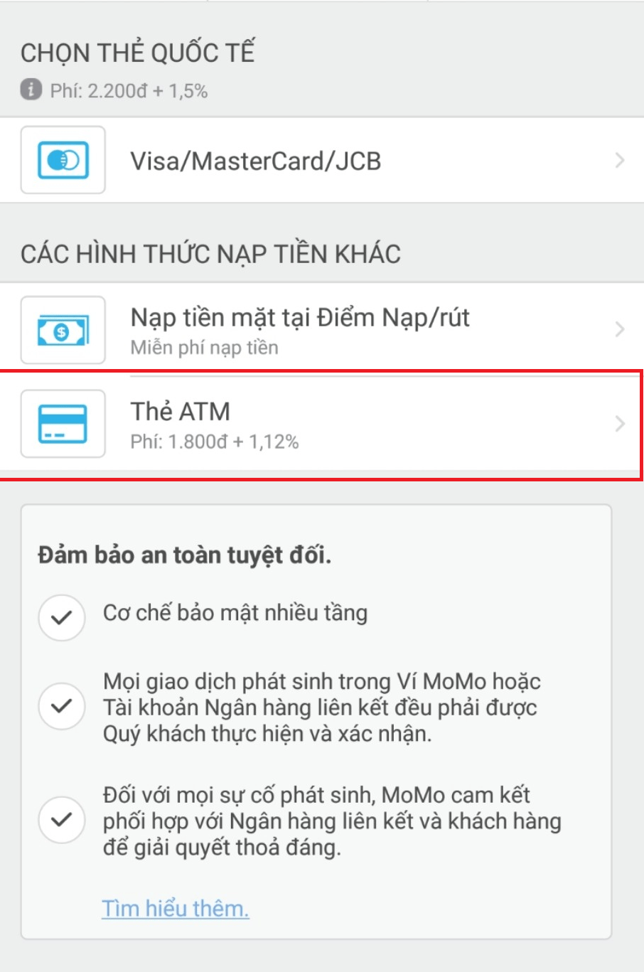 Cách nạp tiền vào ví MOMO từ thẻ ATM của tất cả các Ngân hàng nội địa