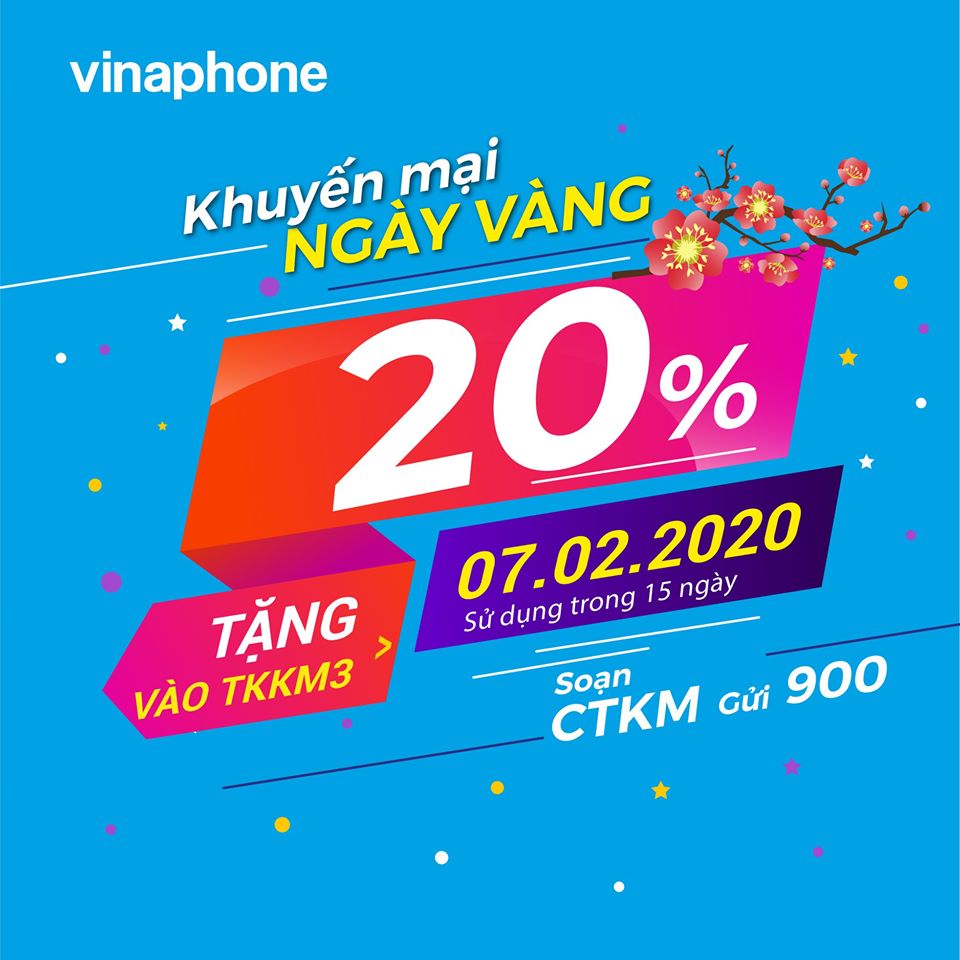 Vinaphone khuyến mãi ngày 7/2/2020 tặng 20% giá trị thẻ nạp toàn quốc