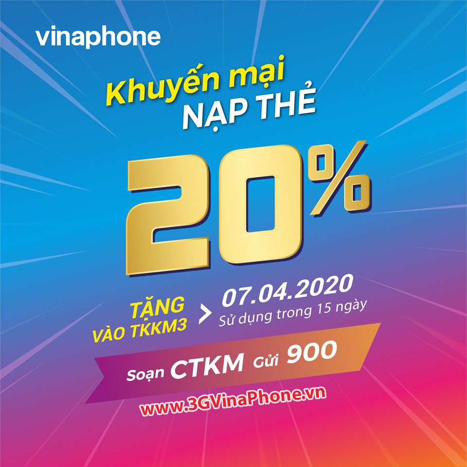 Vinaphone khuyến mãi ngày 7/4/2020 tặng 20% giá trị thẻ nạp