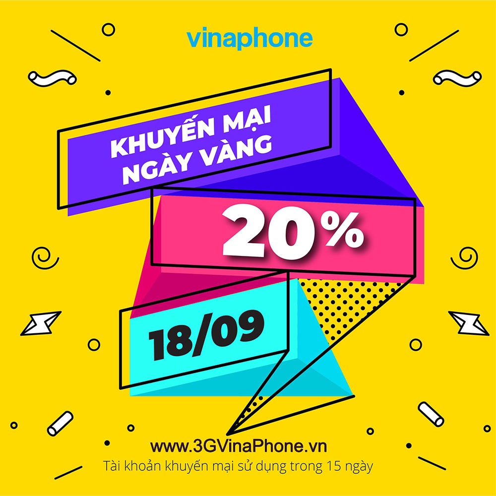 Vinaphone khuyến mãi nạp thẻ Ngày Vàng 18/9/2020 tặng 20% thẻ nạp