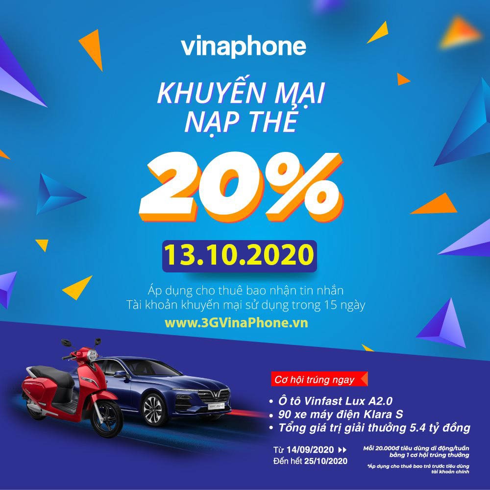 Khuyến mãi Vinaphone ngày 13/10/2020 tặng 20% giá trị thẻ nạp