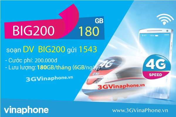 Đăng ký gói BIG200 Vinaphone miễn phí 180GB DATA chỉ 200.000đ/tháng