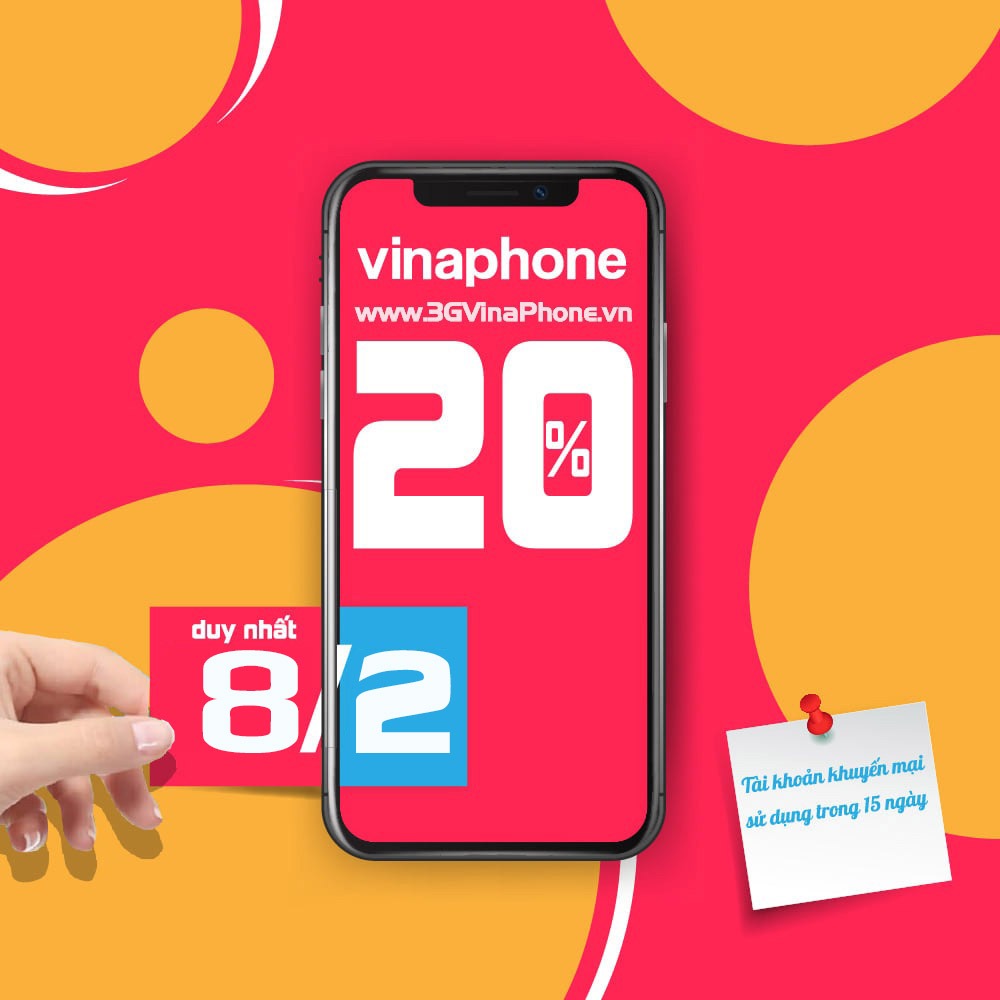 Vinaphone khuyến mãi ngày vàng 8/2/2021 tặng 20% giá trị thẻ nạp