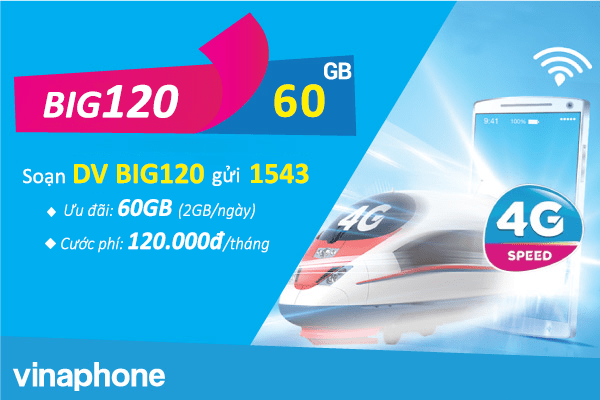 Đăng ký gói cước BIG120 Vinaphone ưu đãi 60GB data tốc độ cao