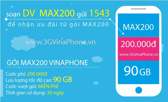Cách đăng ký gói MAX200 Vinaphone nhận 90 GB data chỉ 200.000đ