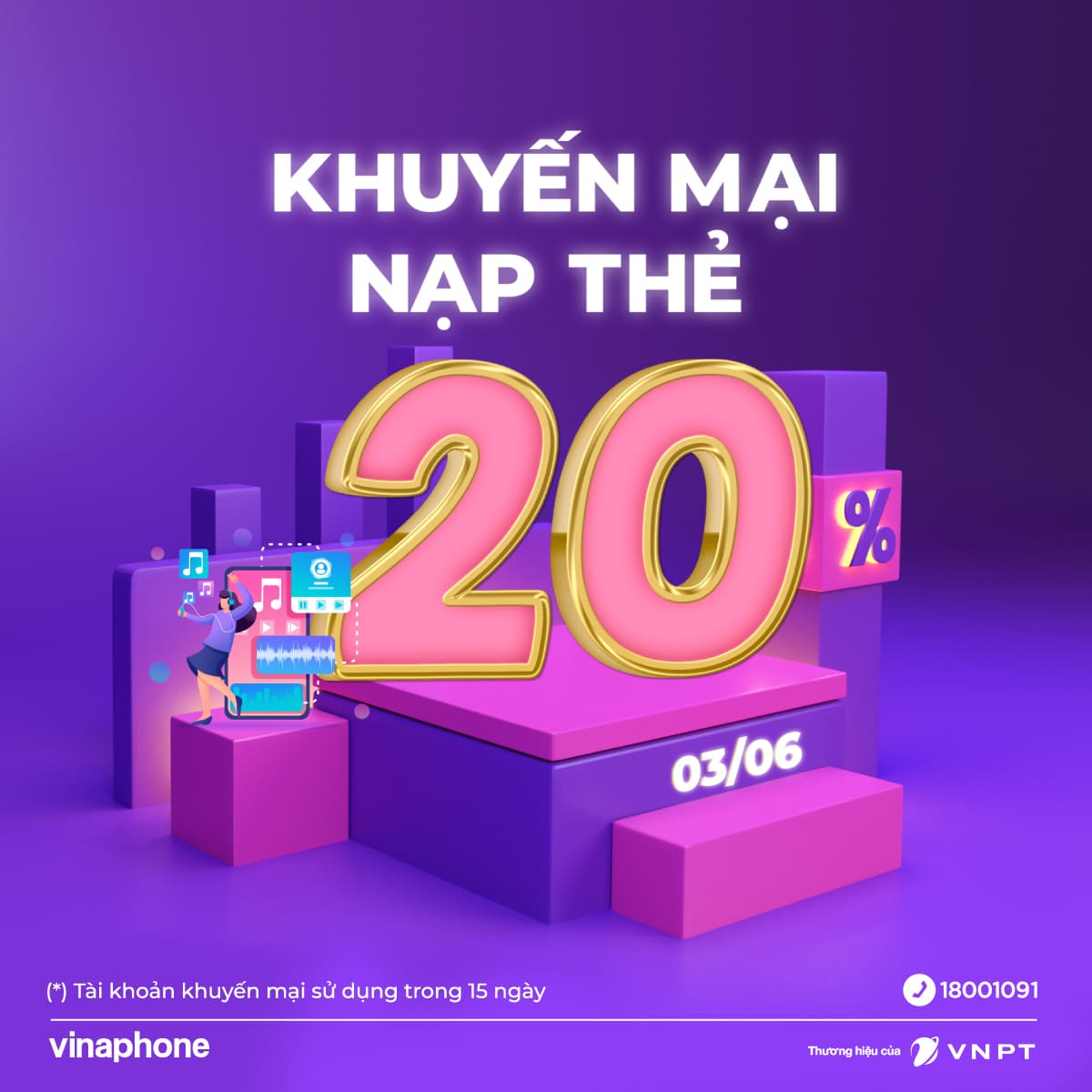 Khuyến mãi VinaPhone ngày vàng 3/6/2022 tặng 20% giá trị thẻ nạp