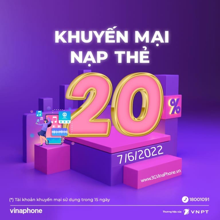 Khuyến mãi Vinaphone tặng 20% giá trị thẻ nạp ngày 7/6/2022 cục bộ