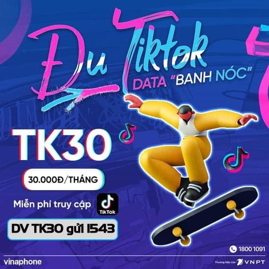 Cách đăng ký gói TK30 Vinaphone Free Data TikTok thả ga 30 ngày