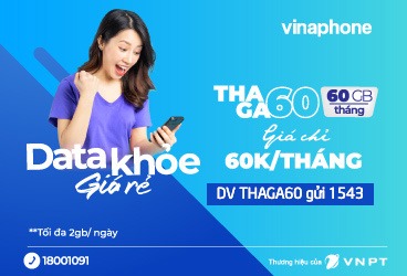Đăng ký gói THAGA60 VinaPhone có 60GB data chỉ 60k/tháng