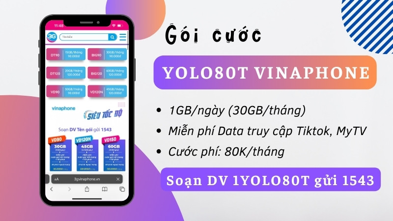 Đăng ký gói cước YOLO80T Vinaphone có 30GB data và truy cập Tiktok thả ga